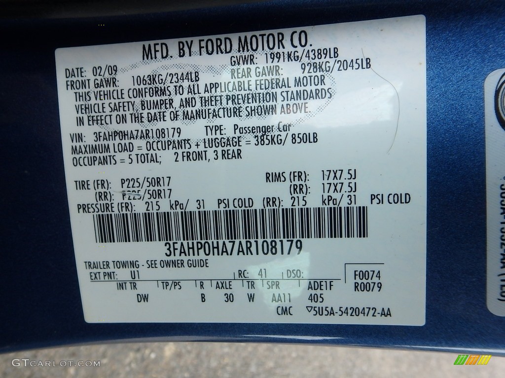 2010 Fusion SE - Sport Blue Metallic / Charcoal Black photo #14