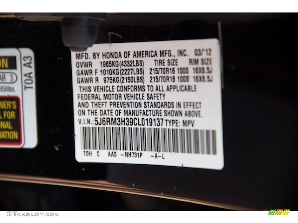 2012 CR-V LX - Crystal Black Pearl / Black photo #33