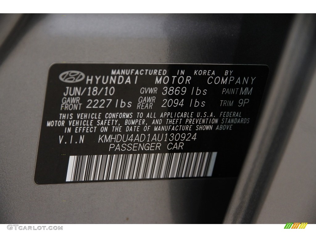 2010 Elantra GLS - Carbon Gray Mist / Black photo #16
