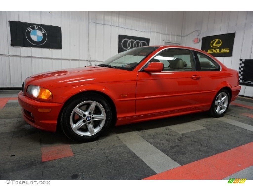 2001 3 Series 325i Coupe - Bright Red / Sand photo #2