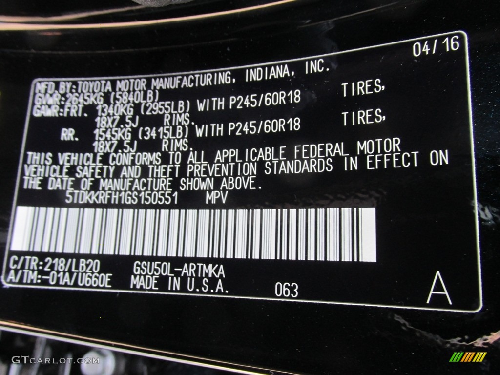 2016 Highlander XLE - Midnight Black Metallic / Black photo #36