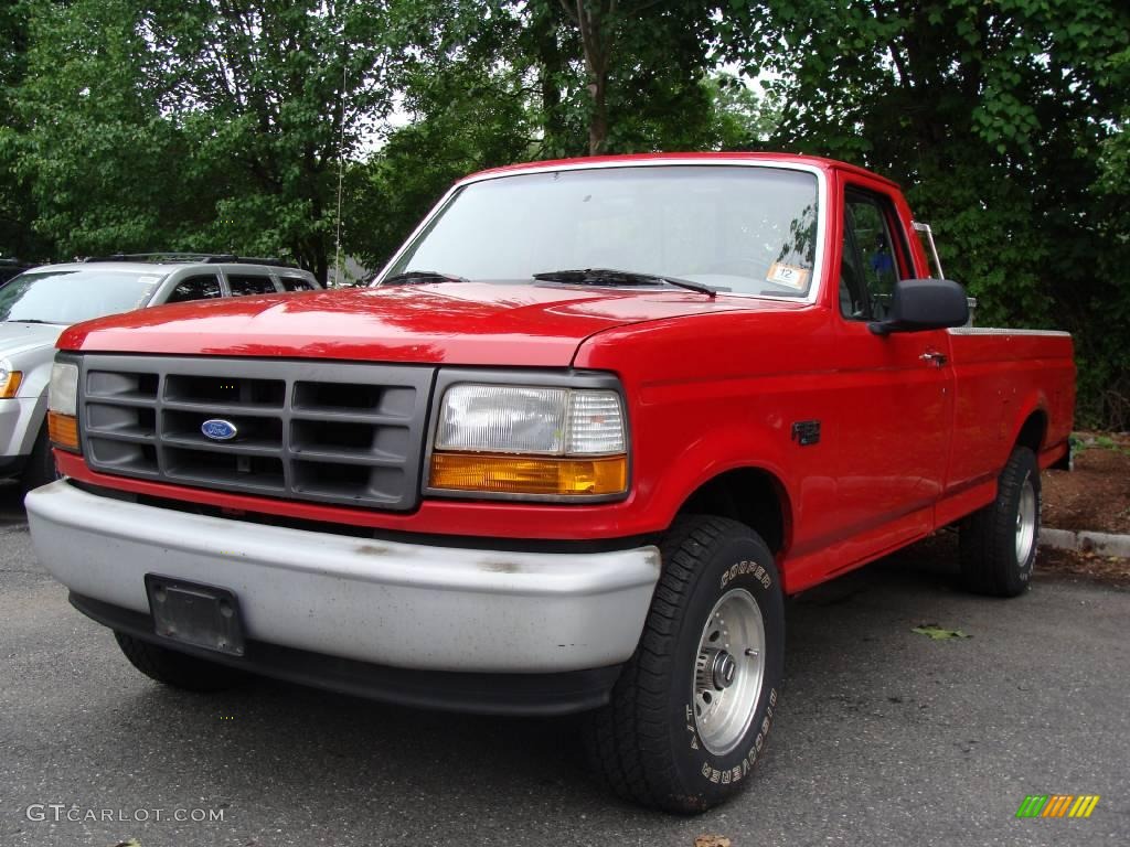 Bright Red 1996 Ford F150 XL Regular Cab 4x4 Exterior Photo #11296953