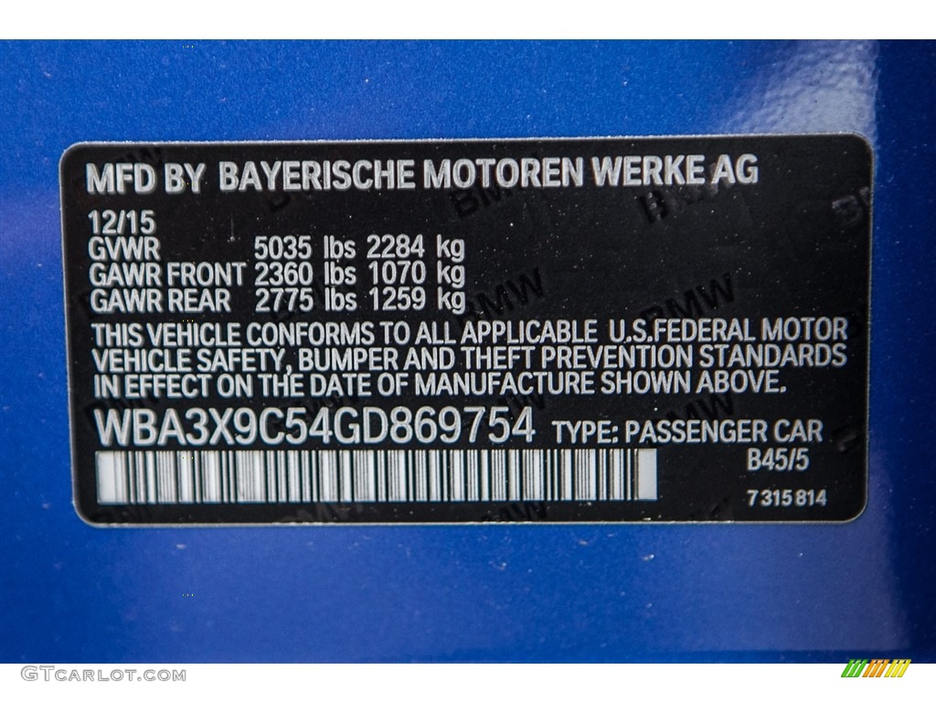 2016 3 Series Color Code B45 for Estoril Blue Metallic Photo #112970601