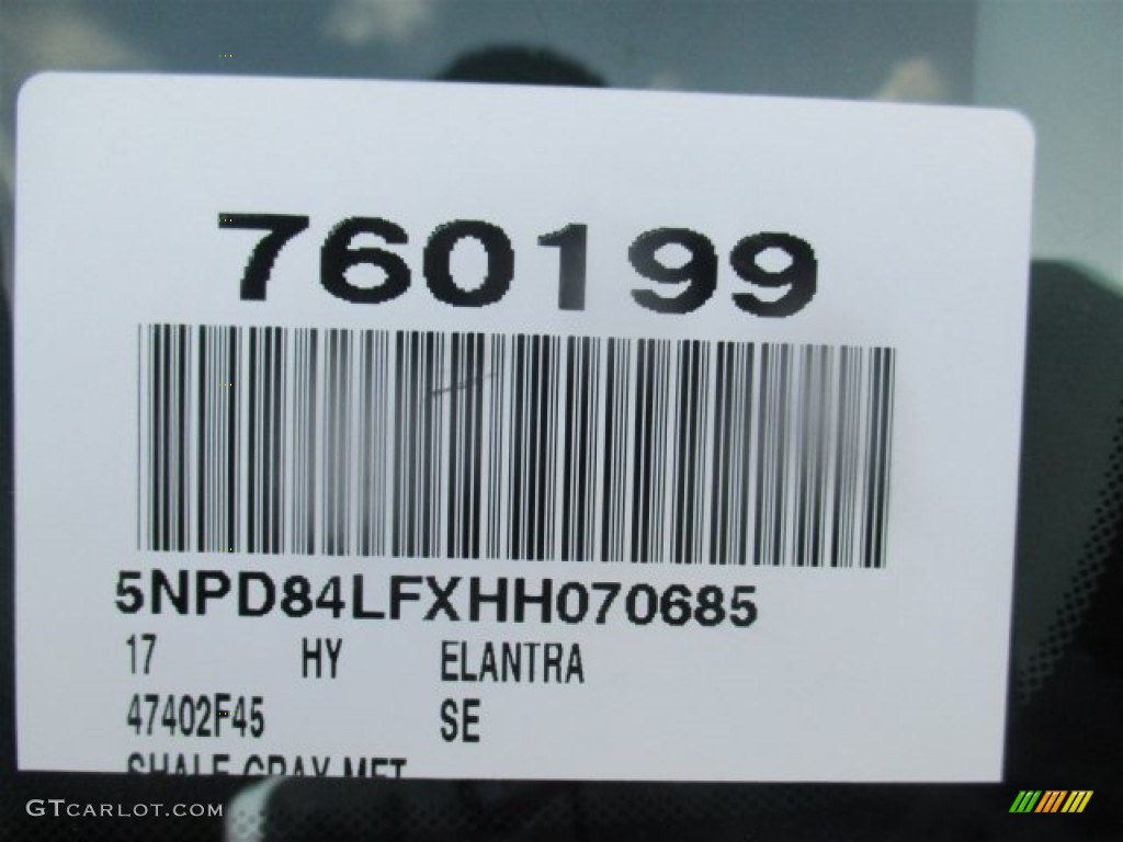 2017 Elantra SE - Gray / Gray photo #22