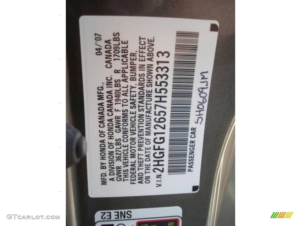 2007 Civic LX Coupe - Galaxy Gray Metallic / Gray photo #19