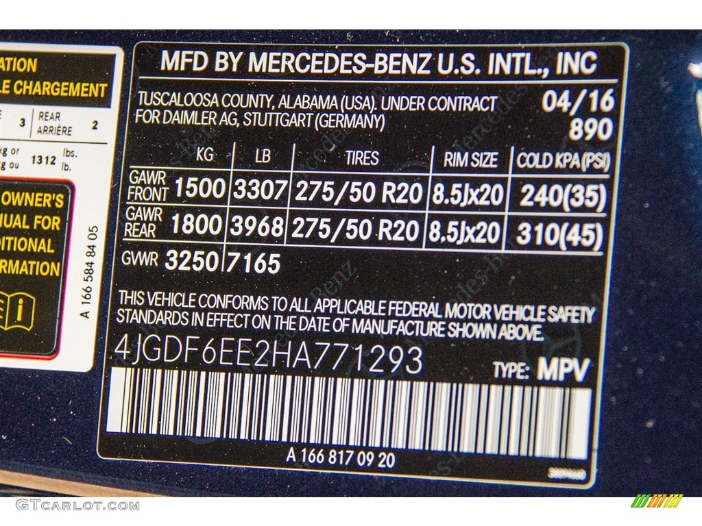 2017 GLS Color Code 890 for Lunar Blue Metallic Photo #113038646