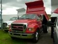 Red 2008 Ford F650 Super Duty XLT Regular Cab Chassis Dump Truck