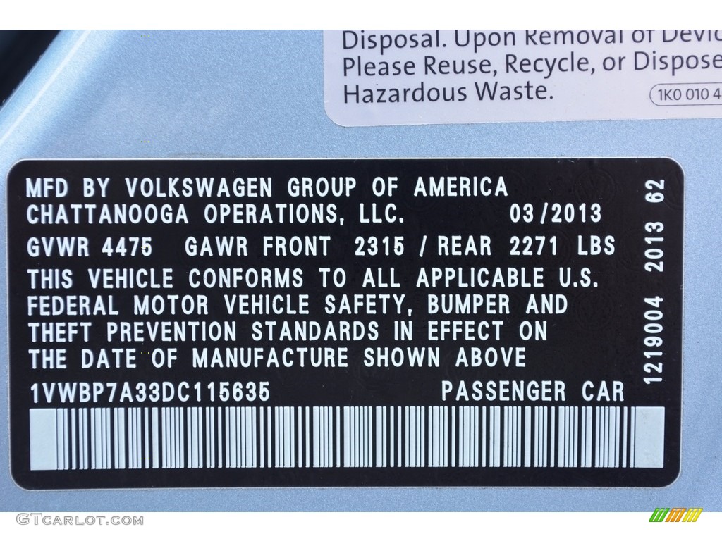 2013 Passat 2.5L SE - Glacier Blue Metallic / Cornsilk Beige photo #10