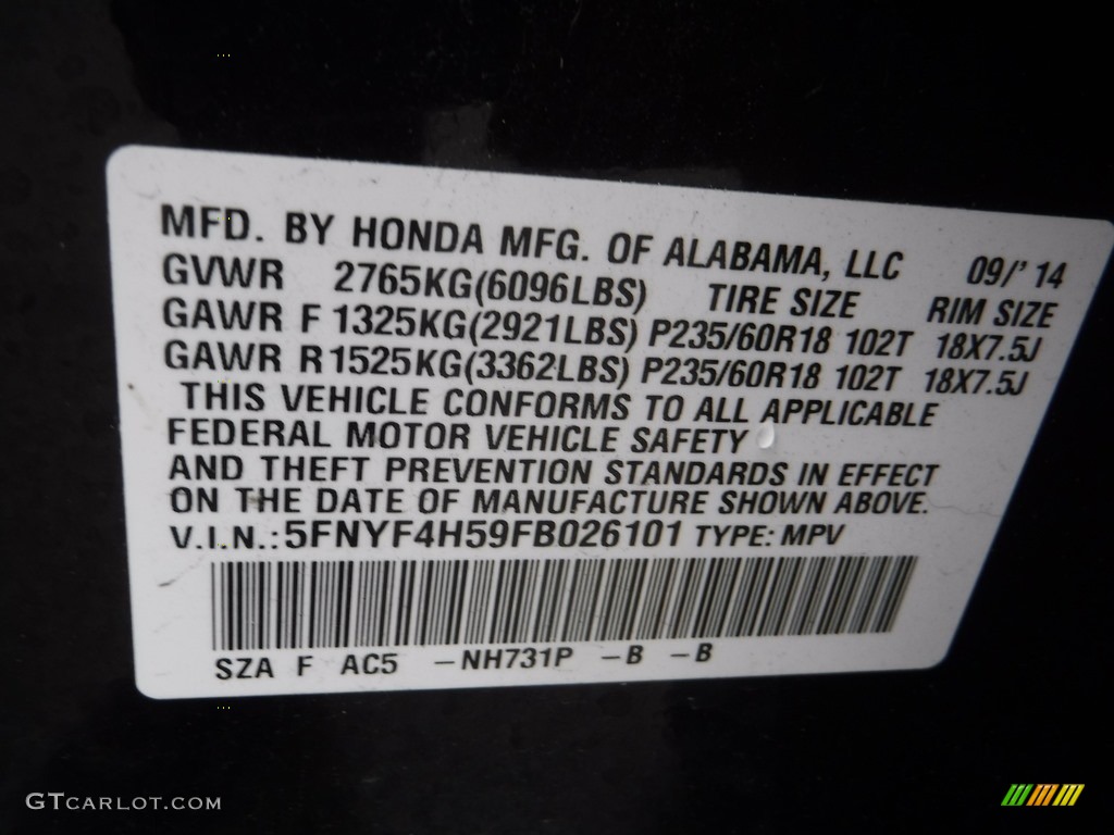 2015 Pilot EX-L 4WD - Crystal Black Pearl / Gray photo #24