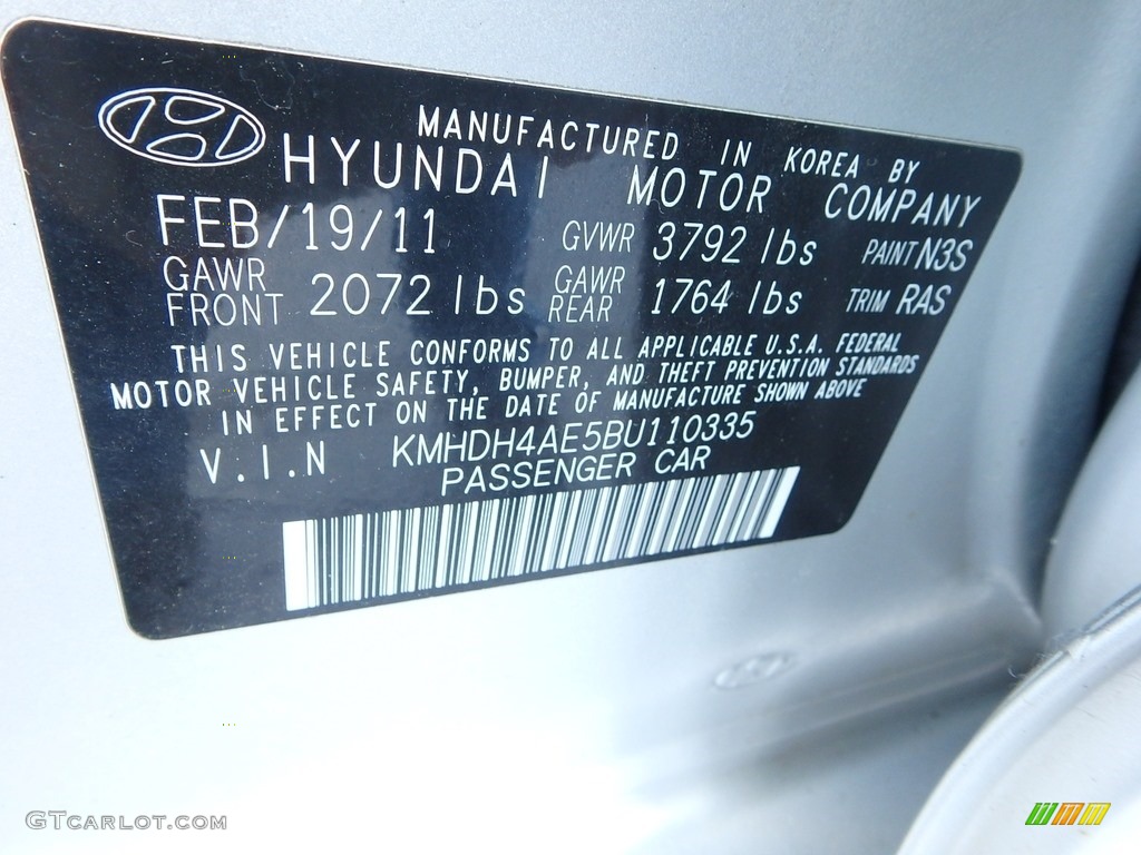 2011 Elantra GLS - Shimmering Silver Metallic / Gray photo #29