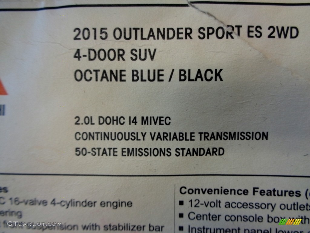 2015 Outlander Sport ES - Octane Blue / Black photo #65