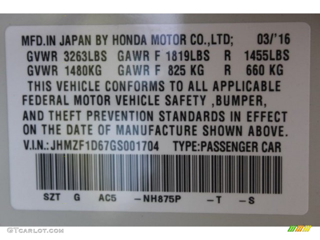 2016 Honda CR-Z EX Color Code Photos