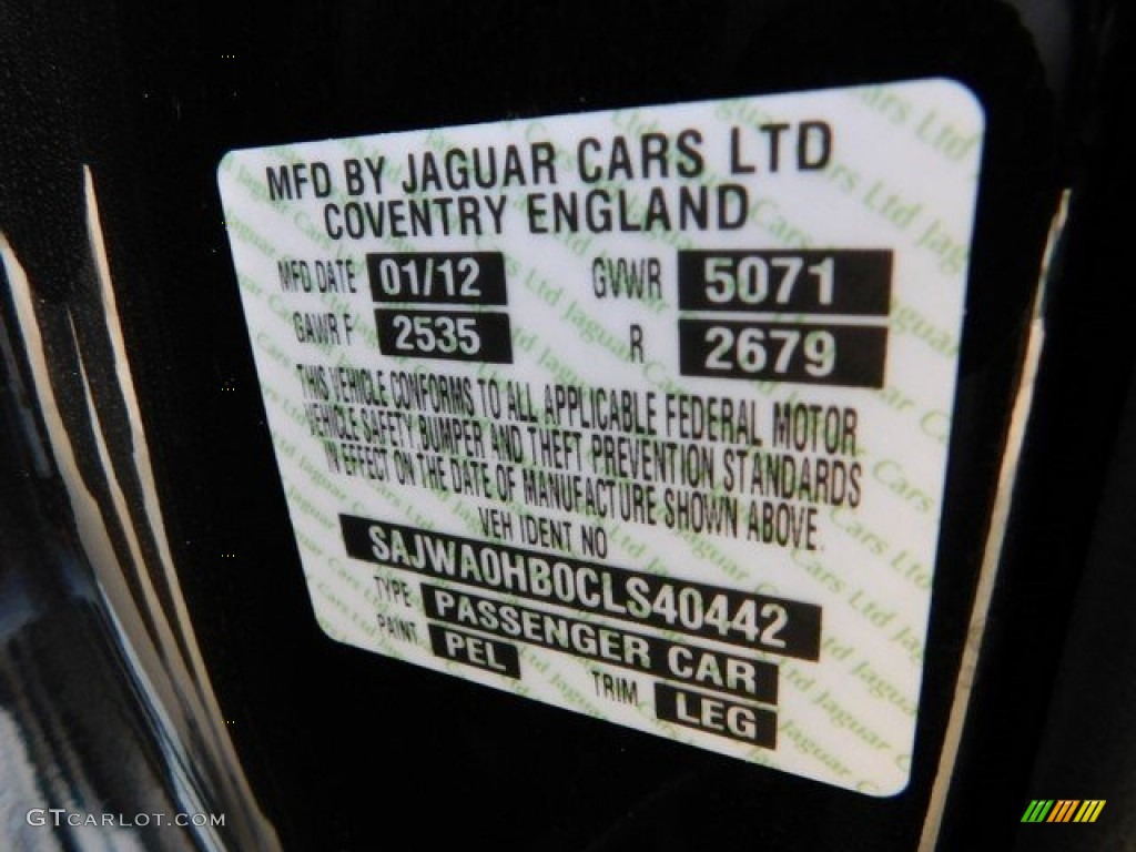2012 Jaguar XF Portfolio Color Code Photos