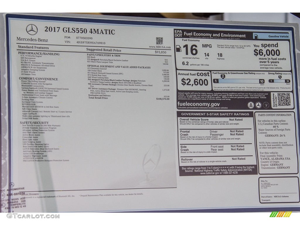 2017 Mercedes-Benz GLS 550 4Matic Window Sticker Photo #113205052