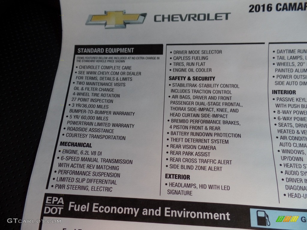 2016 Chevrolet Camaro SS Coupe Window Sticker Photo #113208556