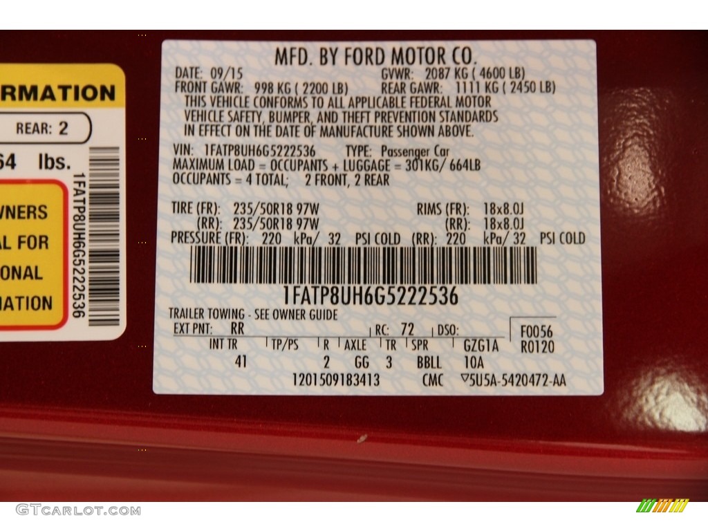 2016 Mustang Color Code RR for Ruby Red Metallic Photo #113225959