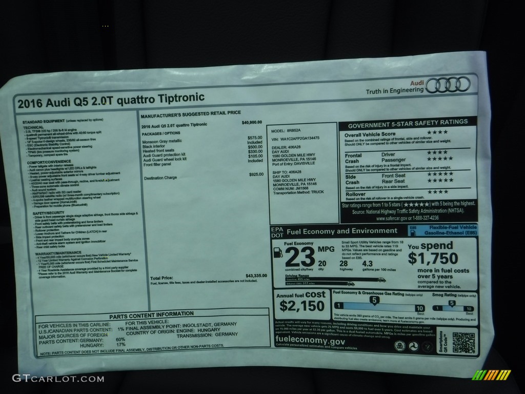 2016 Q5 2.0 TFSI Premium quattro - Monsoon Gray Metallic / Black photo #13