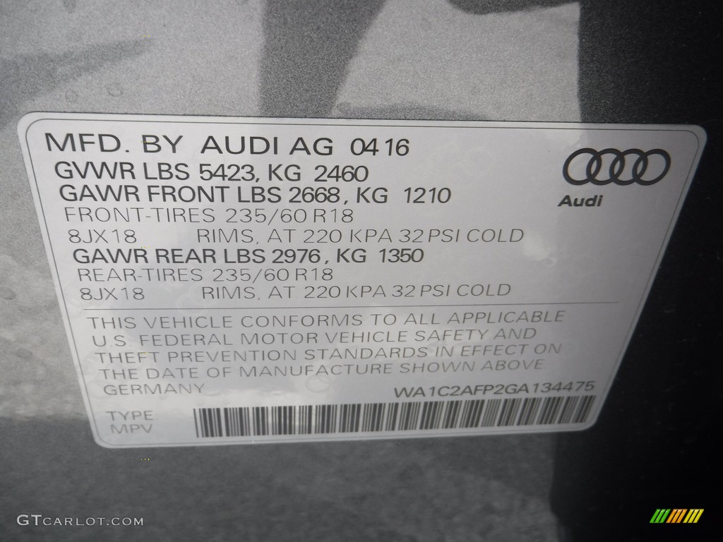 2016 Q5 2.0 TFSI Premium quattro - Monsoon Gray Metallic / Black photo #40