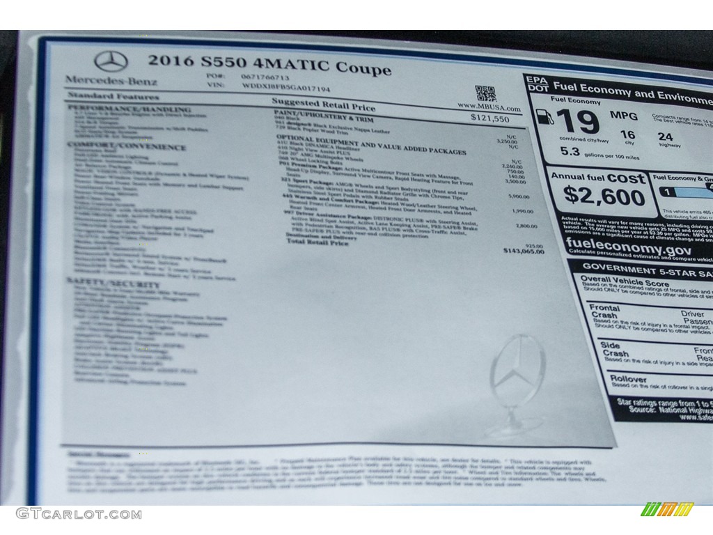 2016 Mercedes-Benz S 550 4Matic Coupe Window Sticker Photo #113240970
