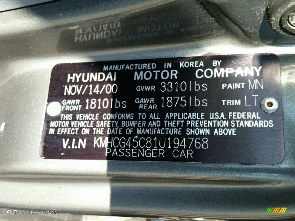 2001 Accent GL Sedan - Silver Mist / Gray photo #17