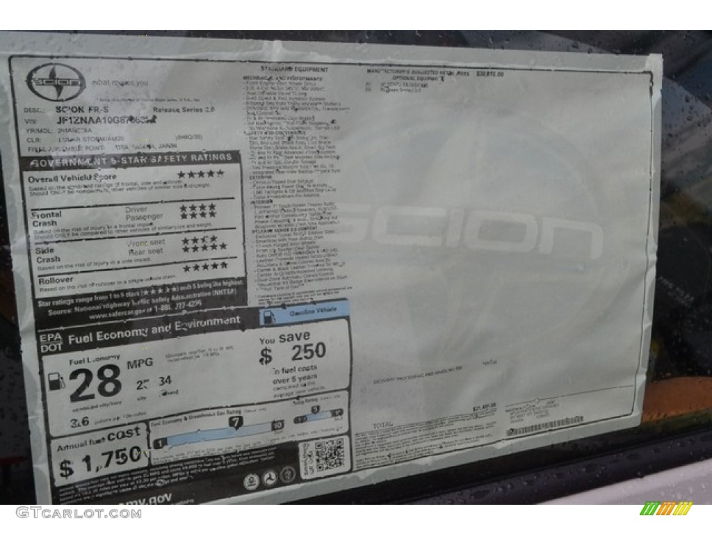2016 Scion FR-S Release Series 2.0 Coupe Window Sticker Photo #113306072