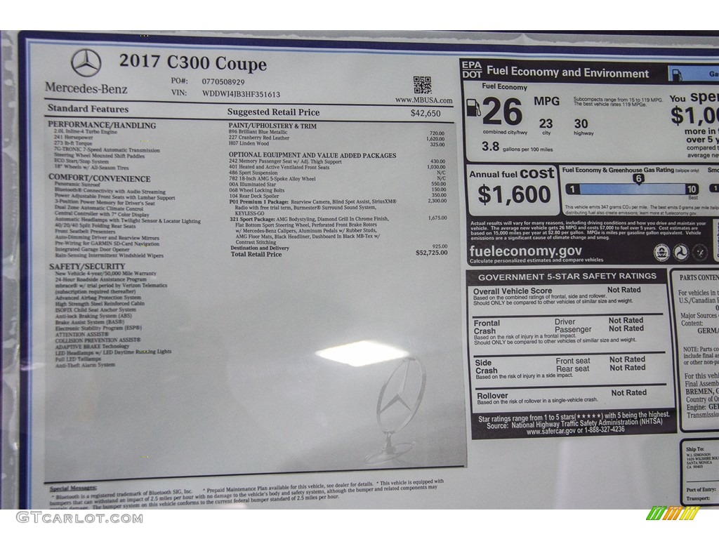 2017 Mercedes-Benz C 300 Coupe Window Sticker Photo #113317052