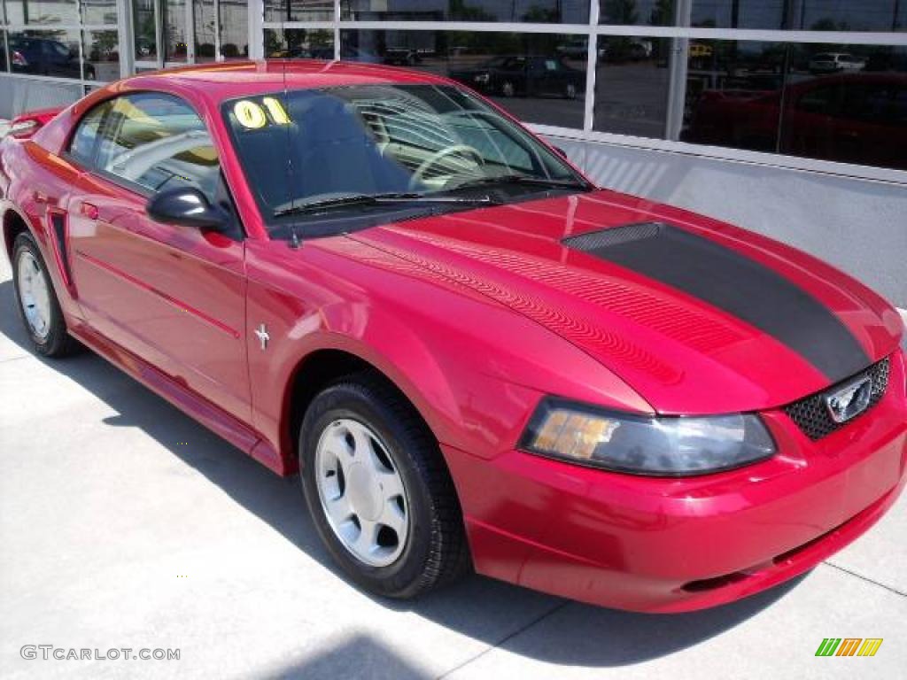2001 Mustang V6 Coupe - Laser Red Metallic / Medium Parchment photo #2