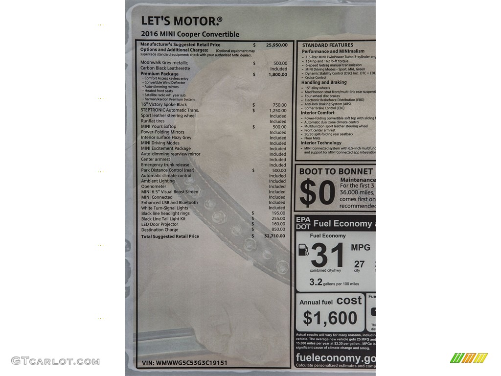 2016 Mini Convertible Cooper Window Sticker Photo #113337131