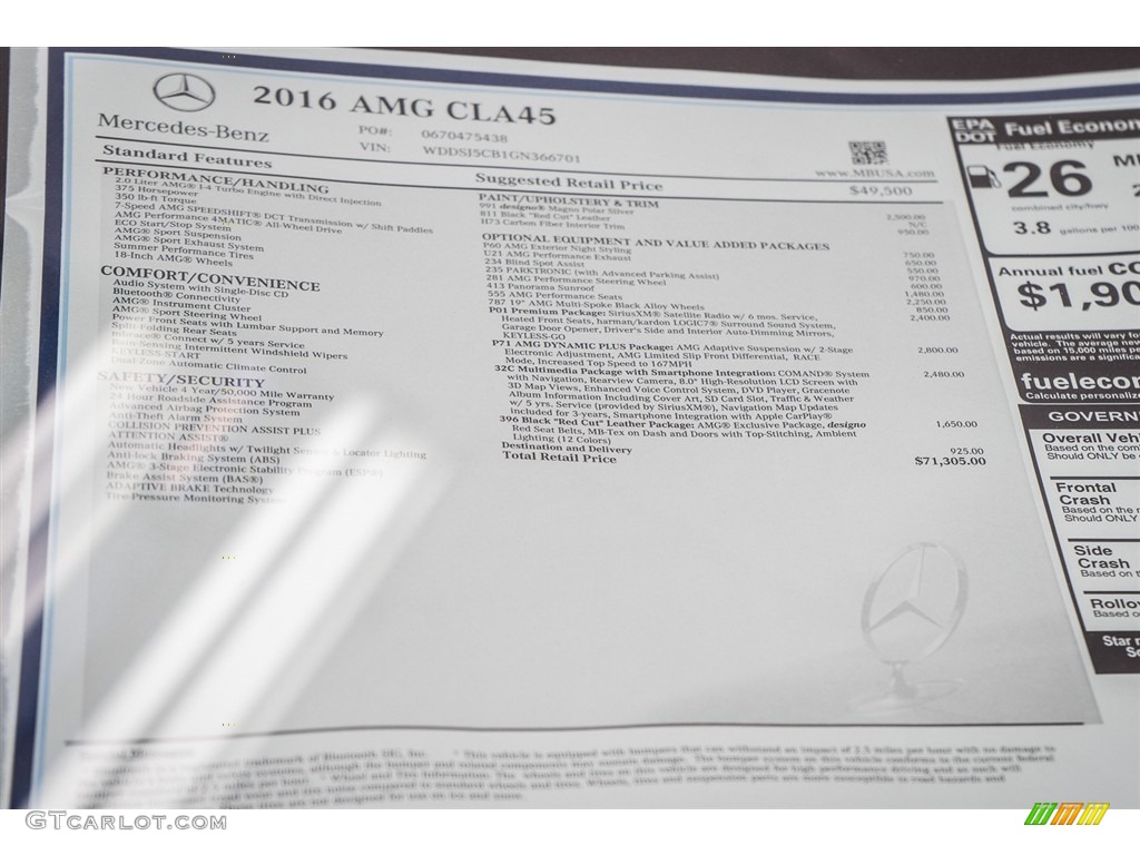 2016 Mercedes-Benz CLA 45 AMG Window Sticker Photo #113339372