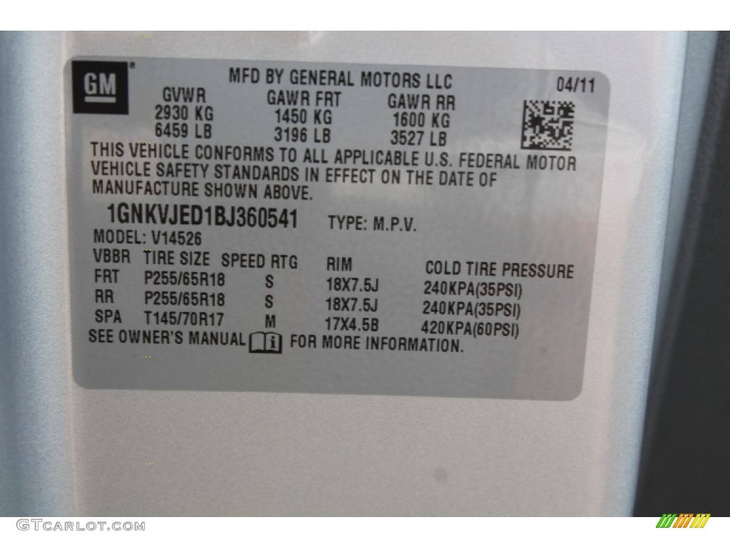 2011 Traverse LT AWD - Silver Ice Metallic / Dark Gray/Light Gray photo #17