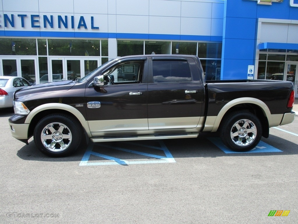 2011 Ram 1500 Laramie Longhorn Crew Cab 4x4 - Rugged Brown Pearl / Light Pebble Beige/Bark Brown photo #2