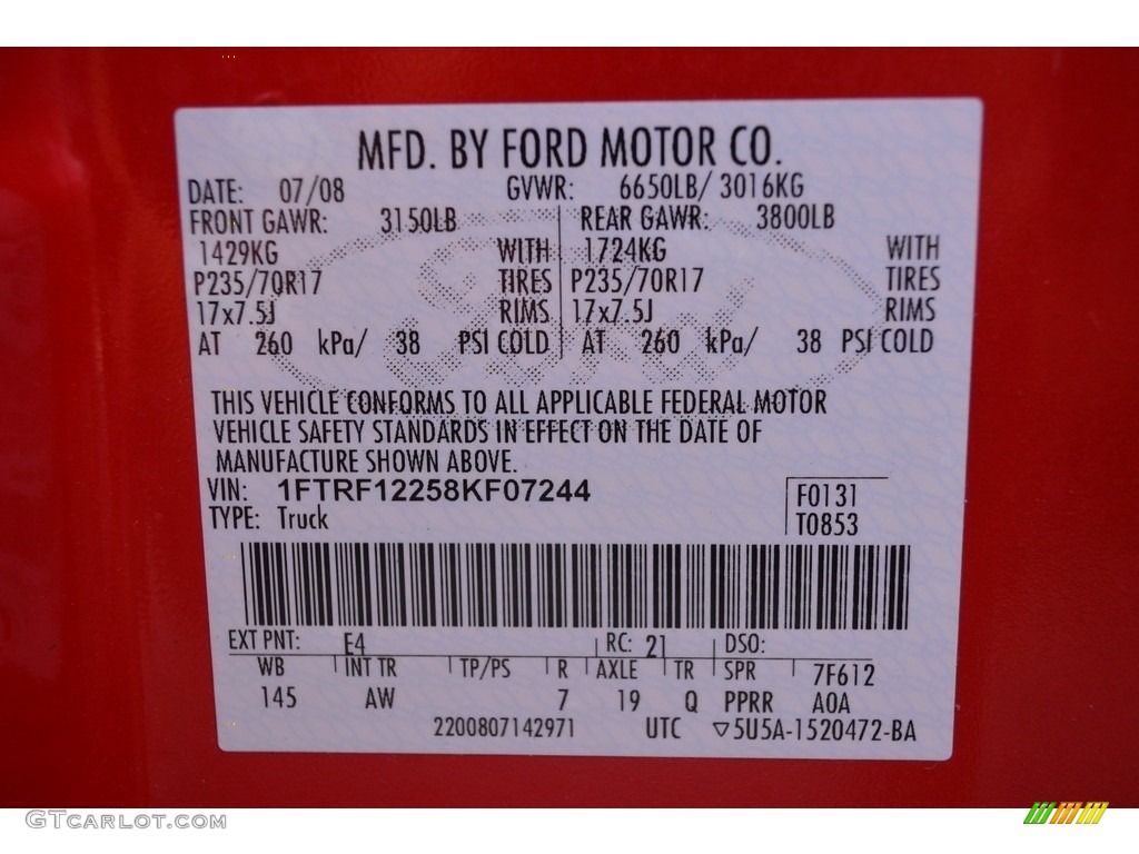 2008 F150 XL Regular Cab - Bright Red / Tan photo #30