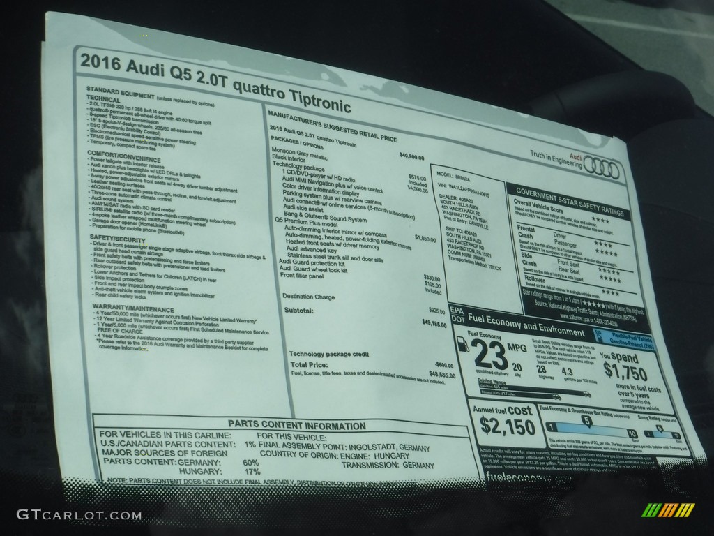 2016 Q5 2.0 TFSI Premium quattro - Monsoon Gray Metallic / Black photo #9