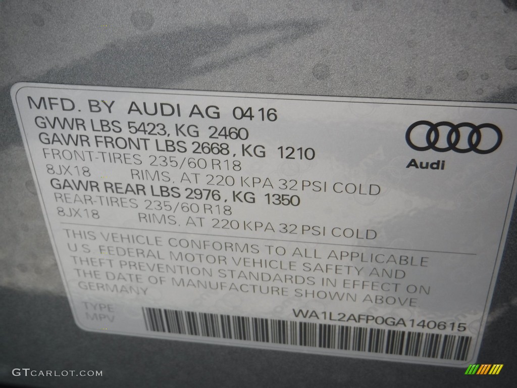 2016 Q5 2.0 TFSI Premium quattro - Monsoon Gray Metallic / Black photo #40