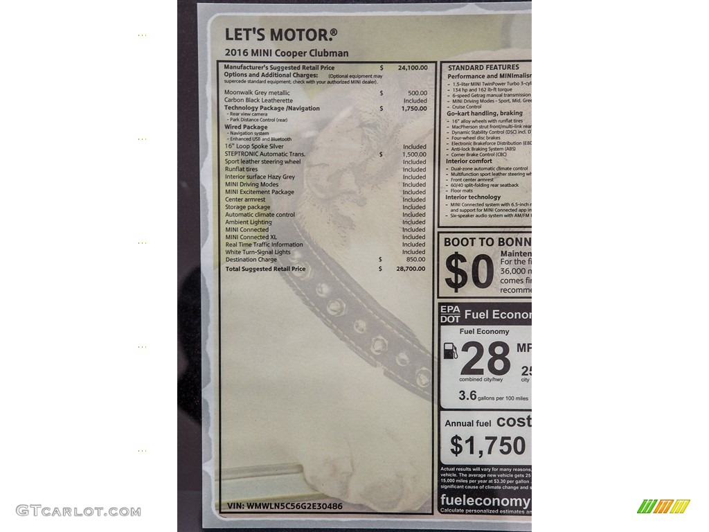 2016 Clubman Cooper - Moonwalk Gray Metallic / Carbon Black photo #11