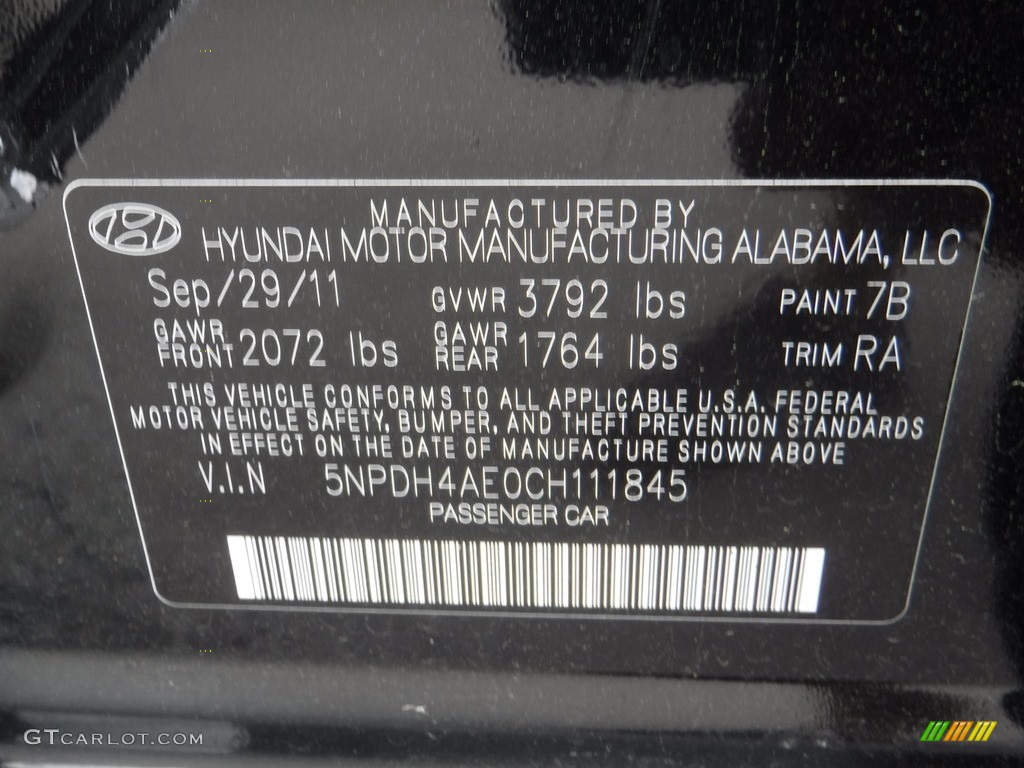 2012 Elantra GLS - Midnight Black / Gray photo #19