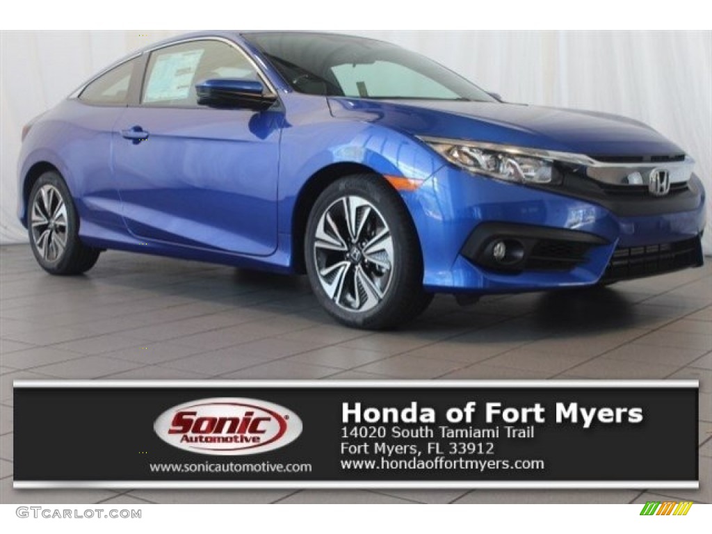 2016 Civic EX-T Coupe - Aegean Blue Metallic / Black/Gray photo #1