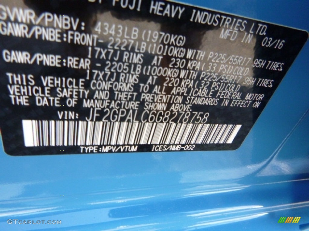 2016 Crosstrek 2.0i Limited - Hyper Blue / Black photo #15