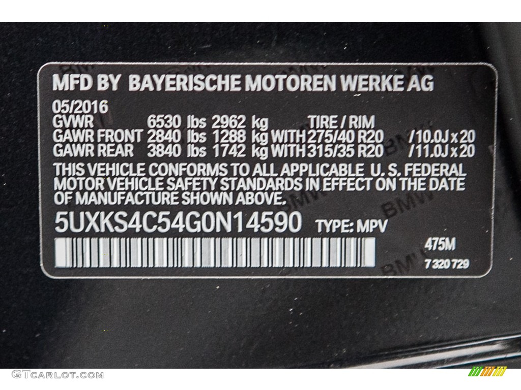 2016 BMW X5 xDrive35d Color Code Photos