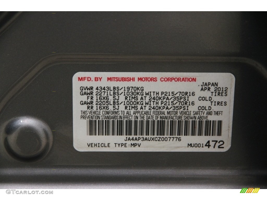 2012 Outlander Sport ES - Mercury Gray Pearl / Black photo #15