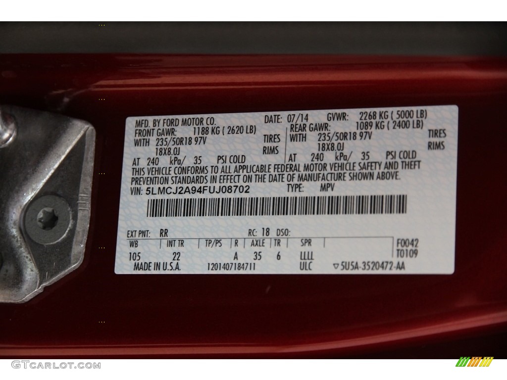 2015 MKC Color Code RR for Ruby Red Metallic Photo #113591005