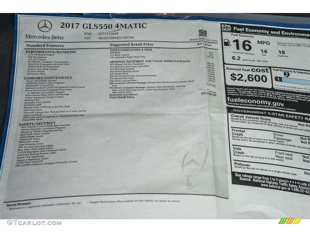 2017 Mercedes-Benz GLS 550 4Matic Window Sticker Photo #113592184