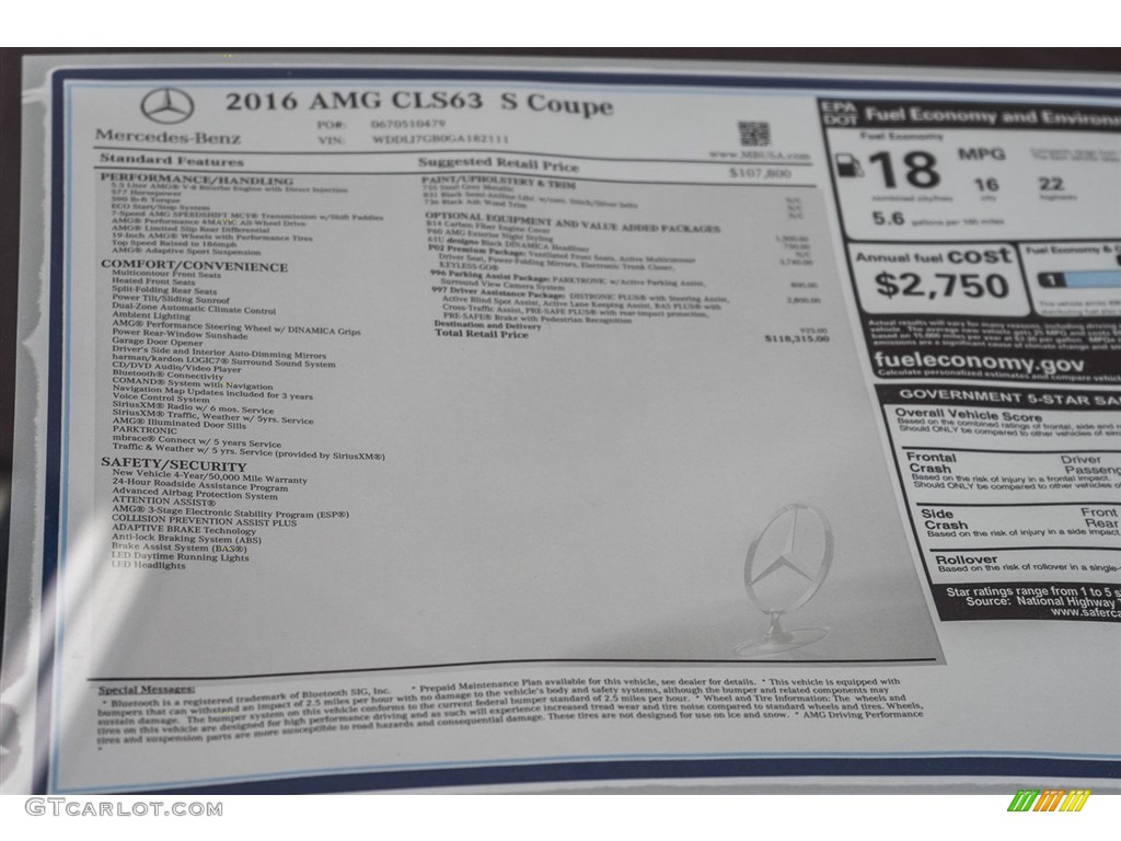 2016 Mercedes-Benz CLS AMG 63 S 4Matic Coupe Window Sticker Photos