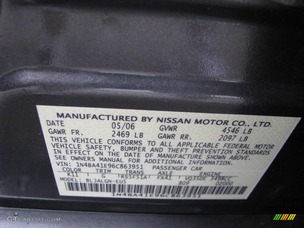 2006 Maxima 3.5 SL - Smoke Metallic / Black photo #14