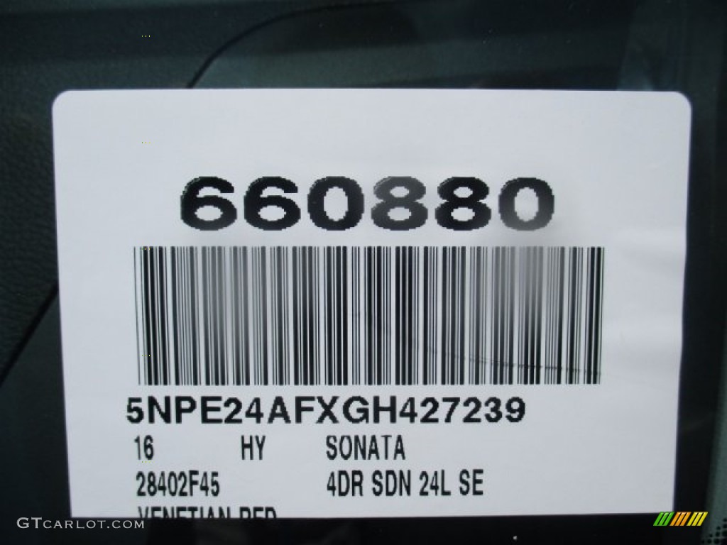 2016 Sonata SE - Venetian Red / Gray photo #22