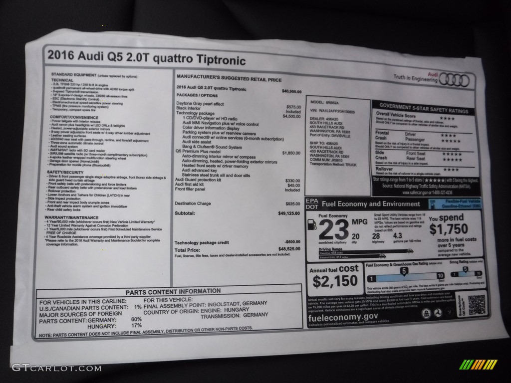 2016 Q5 2.0 TFSI Premium quattro - Daytona Gray Pearl / Black photo #9