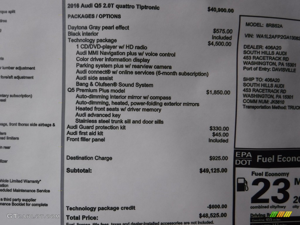 2016 Q5 2.0 TFSI Premium quattro - Daytona Gray Pearl / Black photo #10