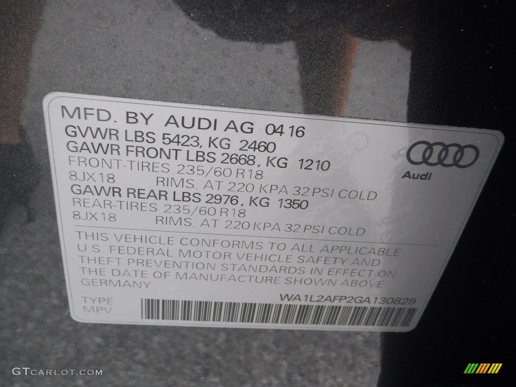 2016 Q5 2.0 TFSI Premium quattro - Daytona Gray Pearl / Black photo #40