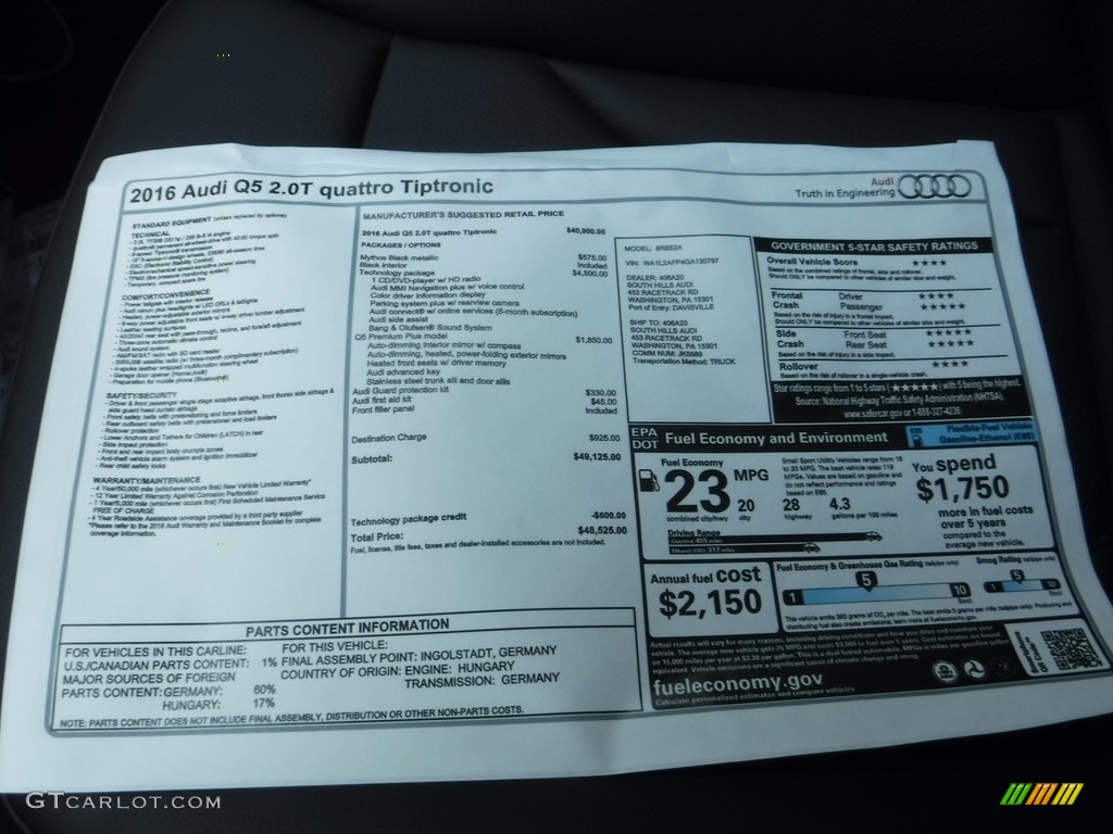 2016 Q5 2.0 TFSI Premium quattro - Mythos Black Metallic / Black photo #9