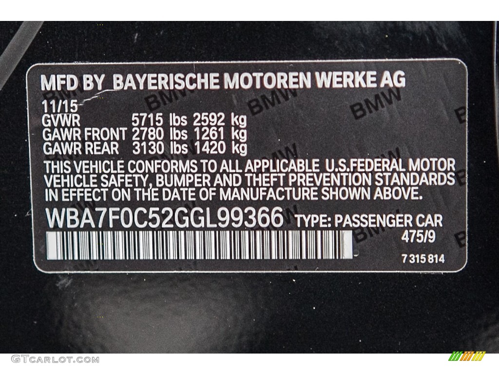 2016 7 Series Color Code 475 for Black Sapphire Metallic Photo #113738035
